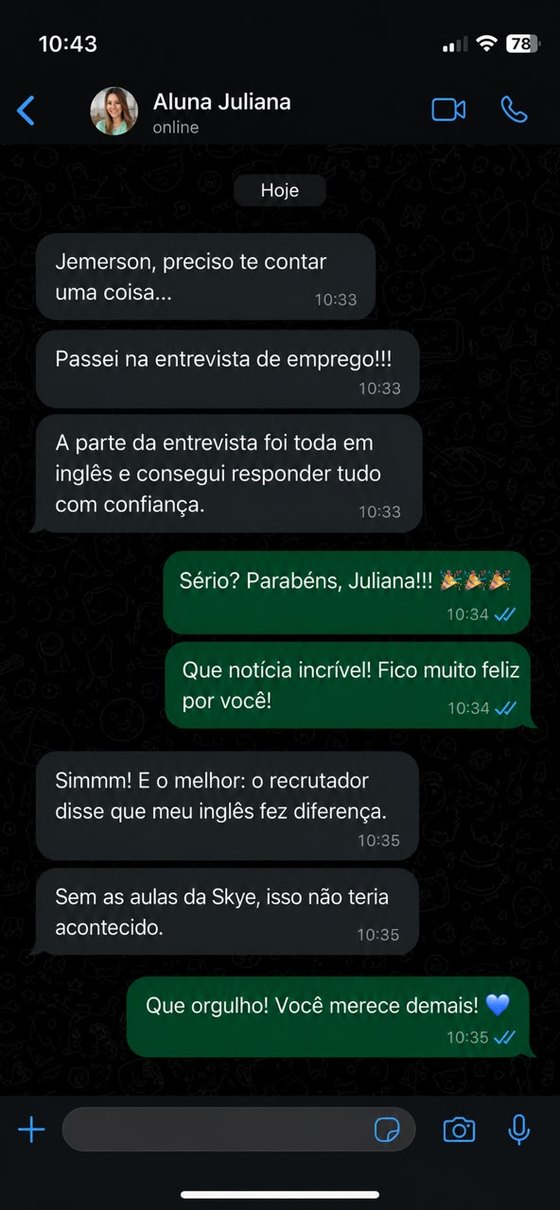 Depoimento da aluna Juliana sobre entrevista de emprego em inglês