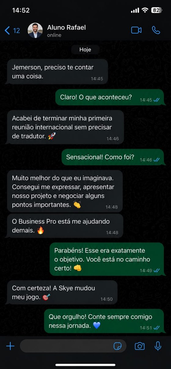 Depoimento do aluno Rafael sobre reunião internacional em inglês